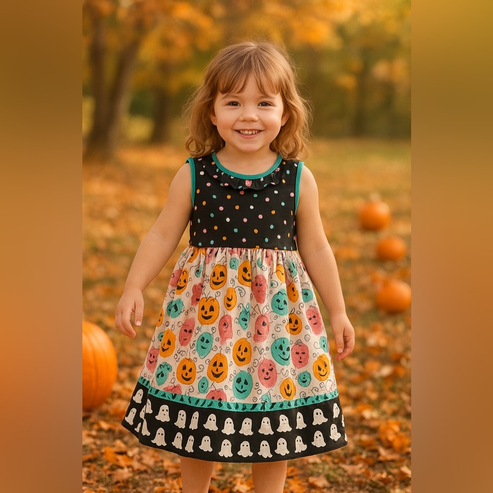 Matilda Jane Halloween Kids Dress Size 14 Pumpkin Cats Ghost